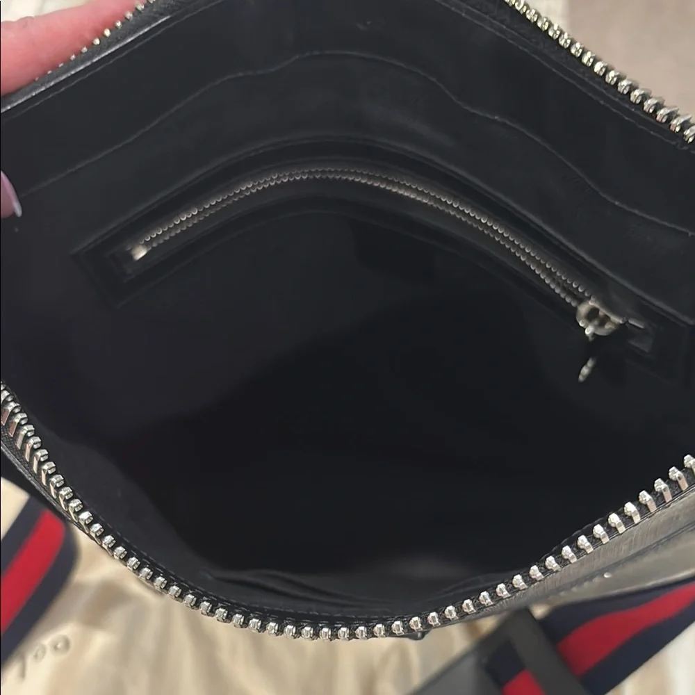 Gucci Black Messenger Bag with Monogram Canvas and Webbing Strap - Picture 3 of 16